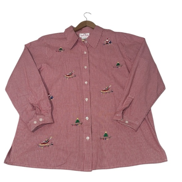 Quacker Factory Tops - QUACKER FACTORY Christmas Large Checkered Button Down Shirt